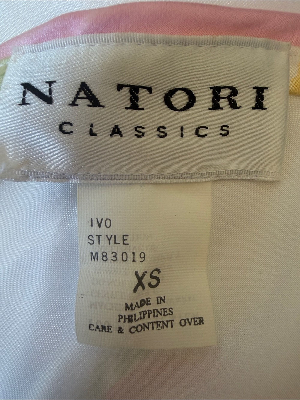 Natori White Floral Satin Nightgown Pink Piped Neckline Short Sleeve XS - Picture 7 of 8
